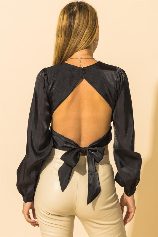 Satin open cheap back blouse