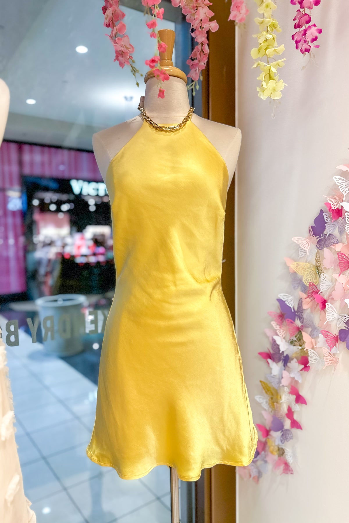 Lemon Yellow Bow Halter Mini Dress
