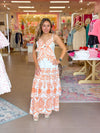 Orange 3D Flower Tiered Ruffle Maxi Dress