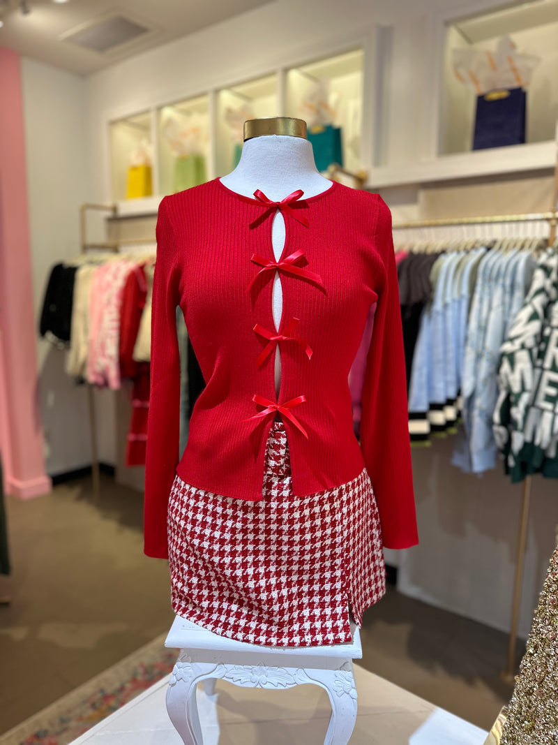 Red Houndstooth Belted Mini Skort