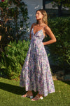 Purple Multi Floral Bustier Tiered Maxi Dress