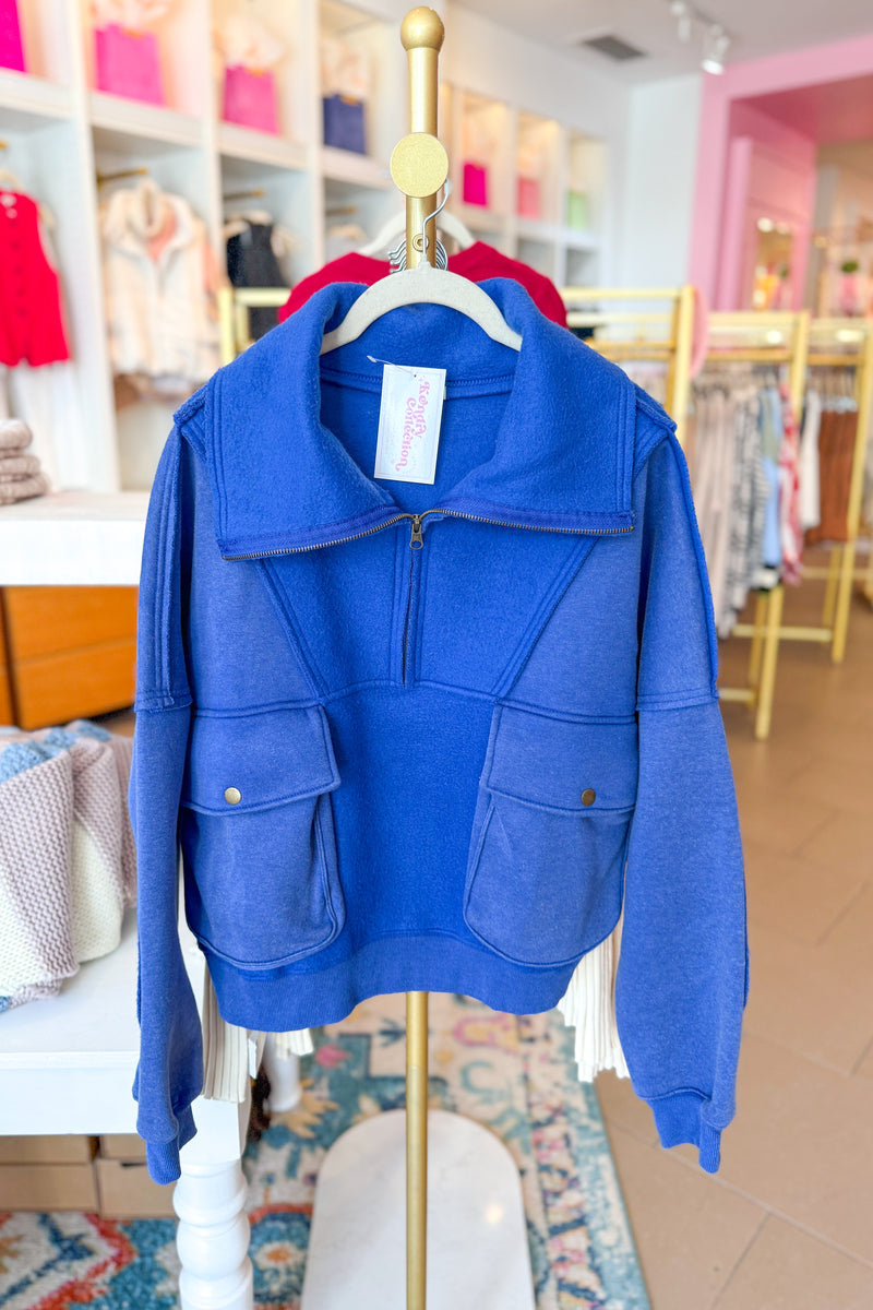 Blue Fleece Oversized Pullover