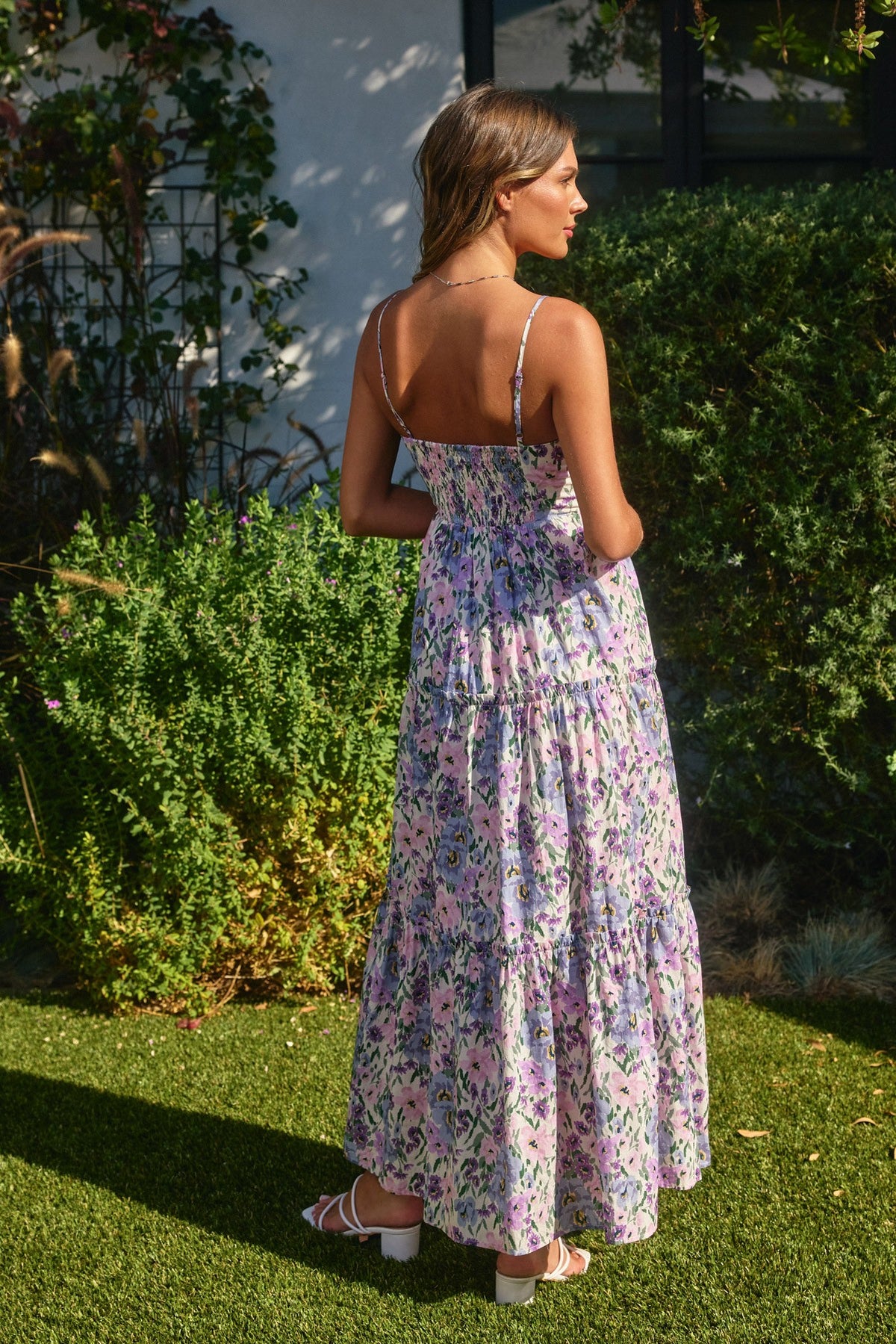 Purple Multi Floral Bustier Tiered Maxi Dress