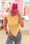 Yellow Ribbed Asymmetrical Sleeveless Sweater