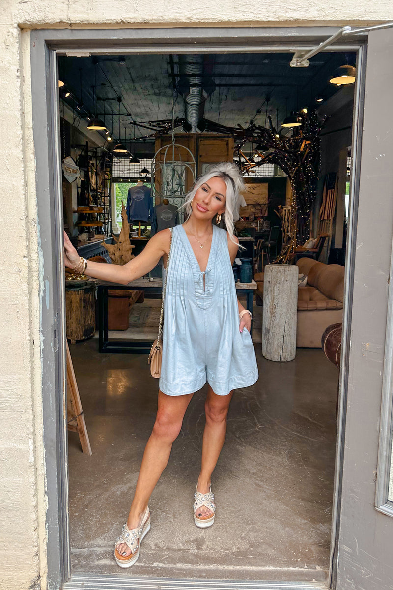 Pleated Denim Romper