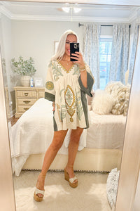 Green Floral Embroidered Mini Dress