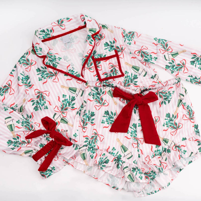 Red Mistletoe Satin Pajama Set