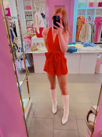 Red Halter Neck Bow Romper