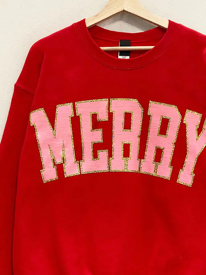 Red and Pink Glitter Merry Crewneck