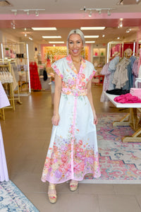 Ivory Floral Belted Maxi Dress