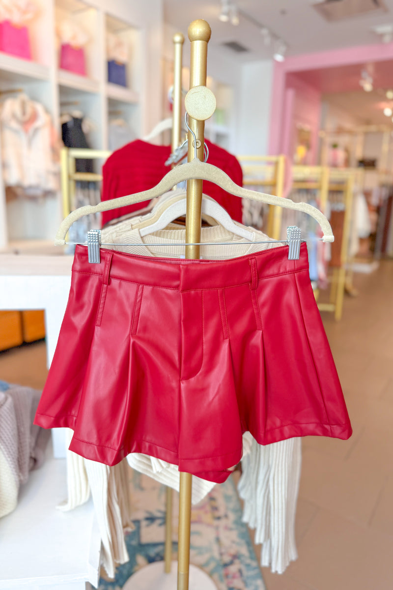 Red Faux Leather Shorts