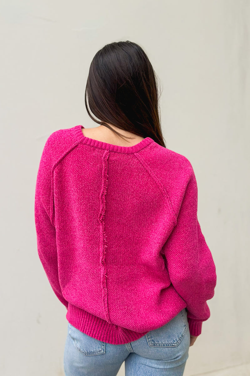 Hot Pink Chenille Raglan Sweater