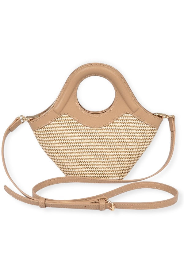 Faux Straw Top Handle Mini Tote Bag