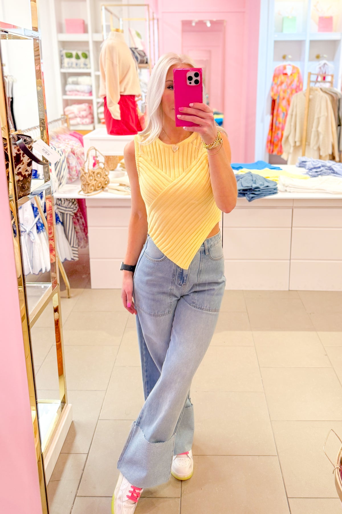 Yellow Ribbed Asymmetrical Sleeveless Sweater