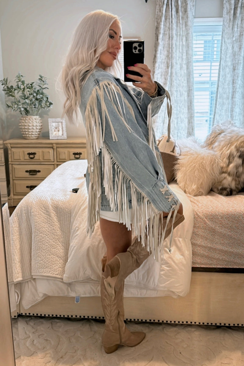 Oversized Fringe Denim Jacket