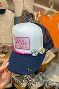 Beer Babe Navy and Pink Trucker Hat With Chain