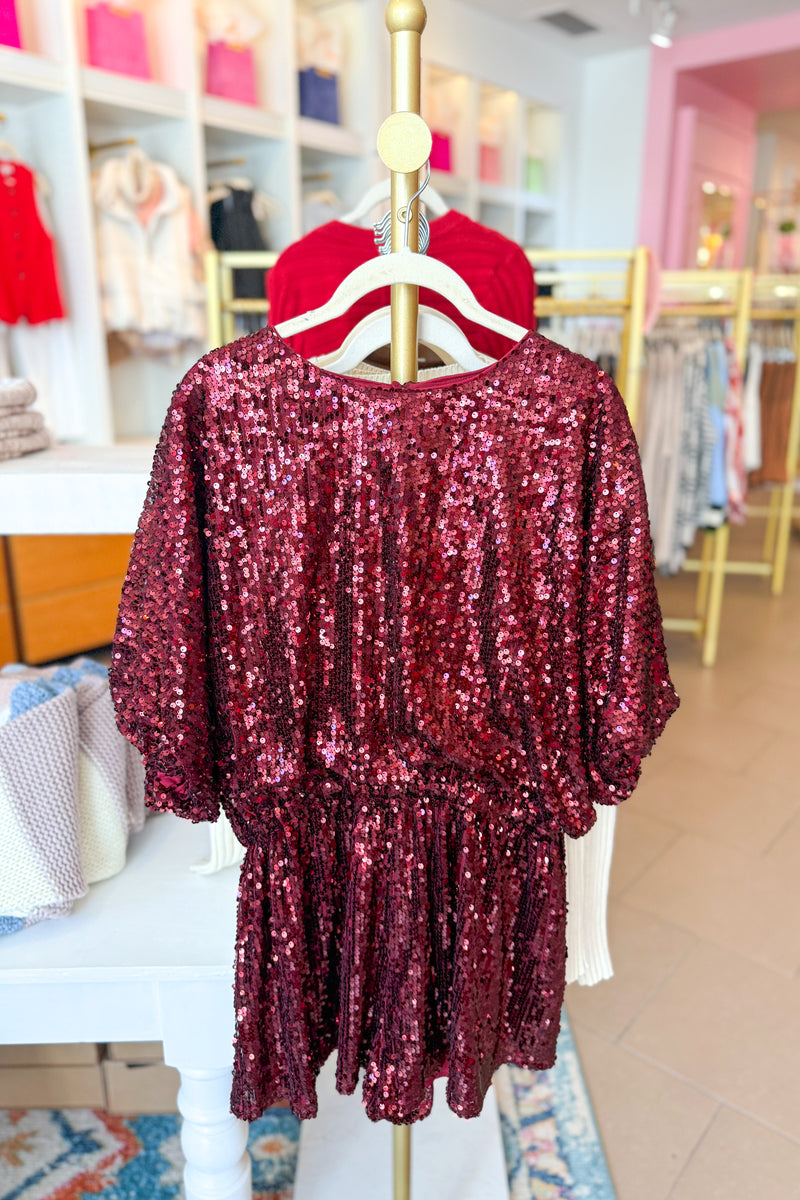 Wine Red Sequin Romper