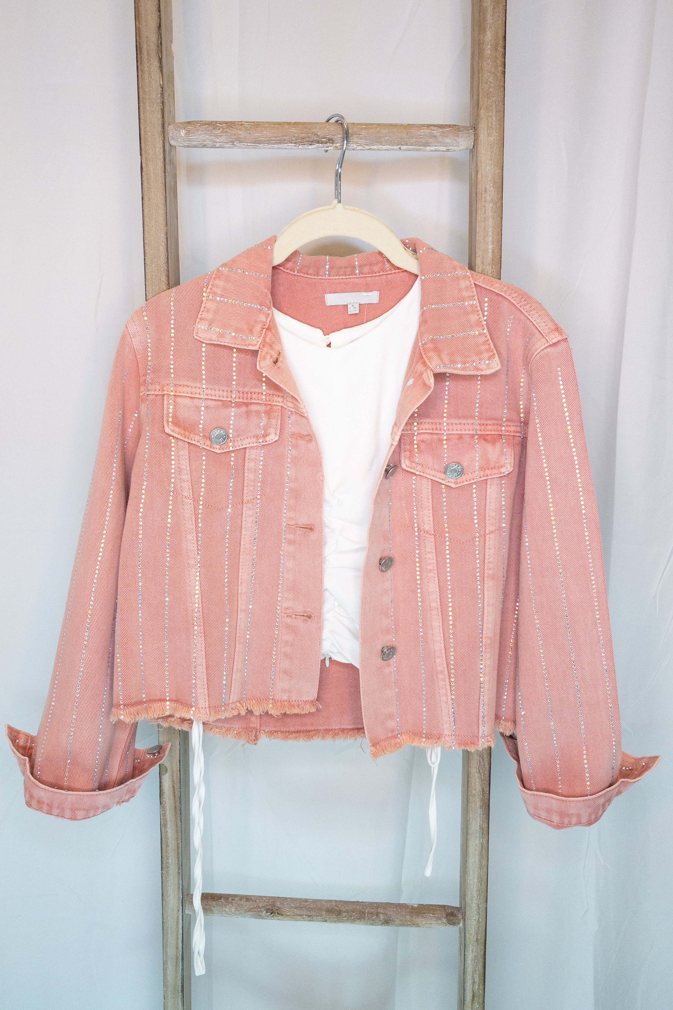 Rhinestone Raw Hem Denim Jacket Shop Kendry Collection Boutique