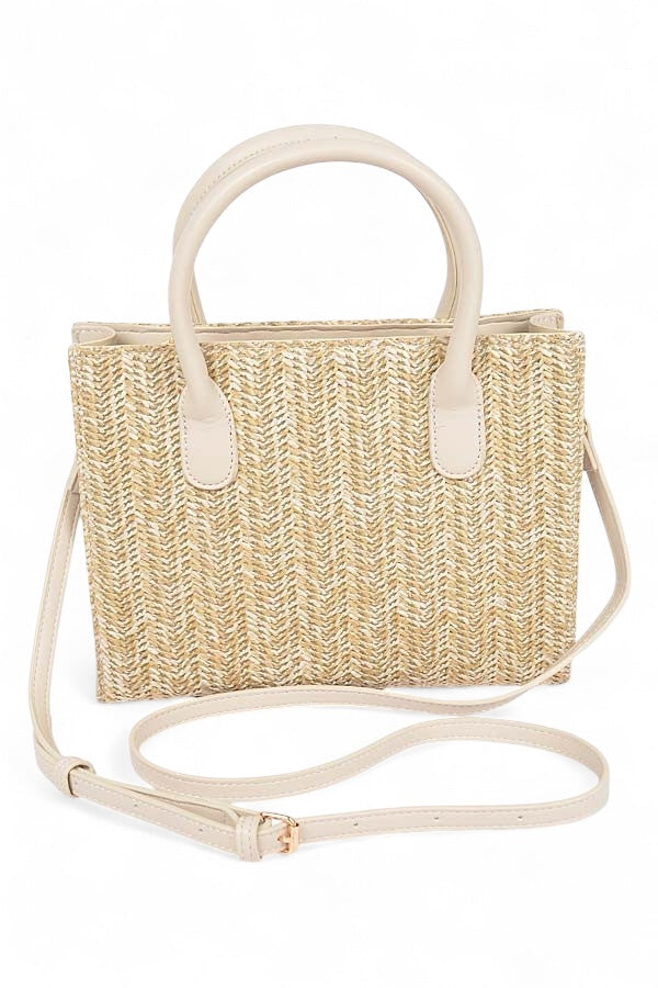 Herringbone Straw Mini Tote Bag