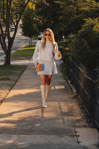 Baby Blue Balloon Sleeve Sweater and Pleated Skirt Set