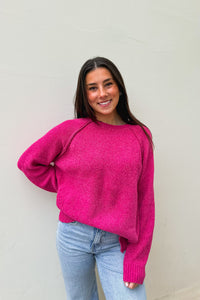 Hot Pink Chenille Raglan Sweater