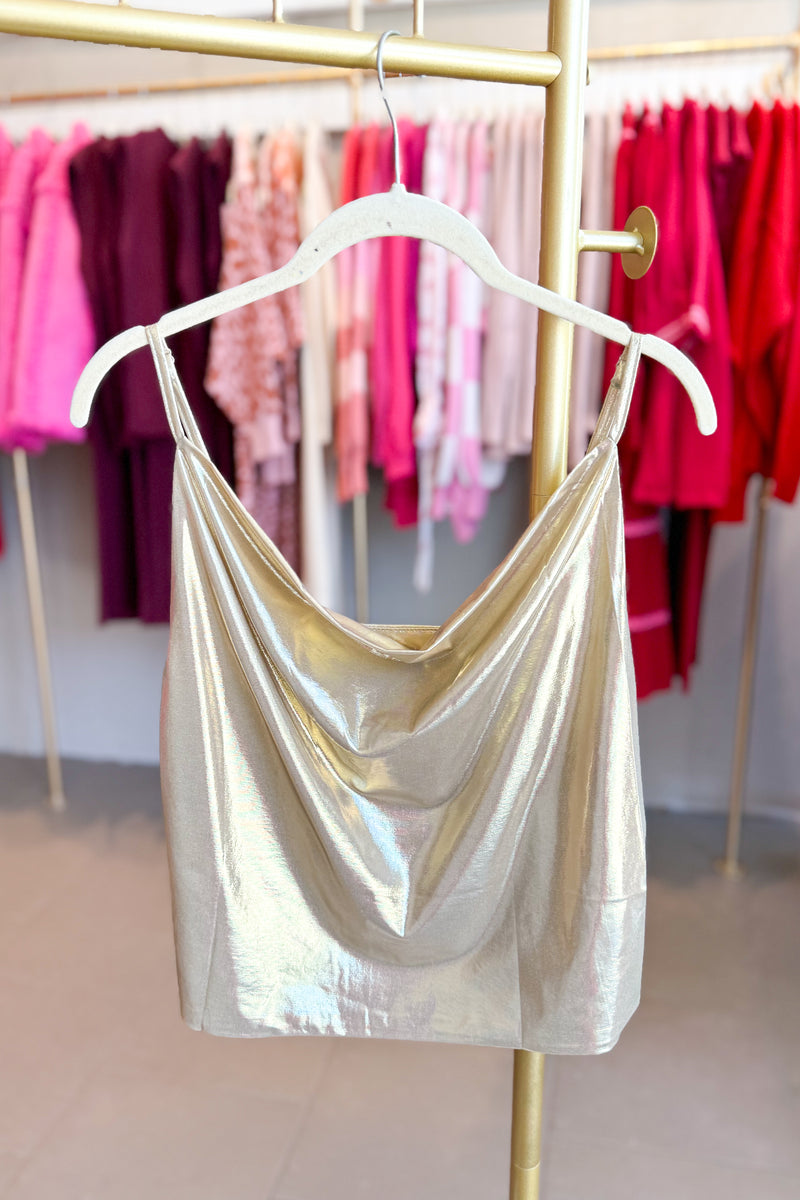 Gold Metallic Cowl Neck Tank Top