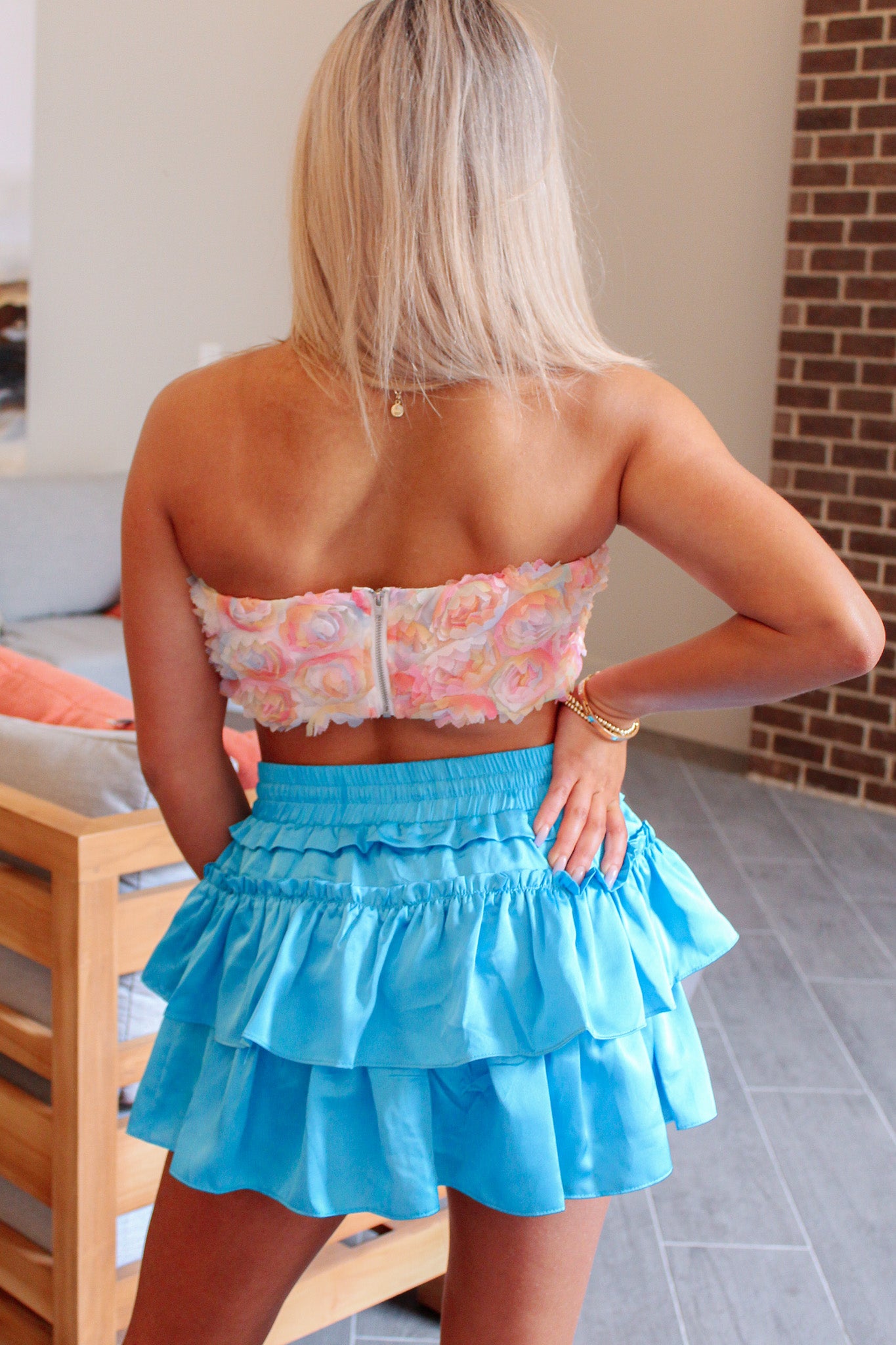 Blue Satin Ruffle Detail Mini Skirt Shop Kendry Collection Boutique