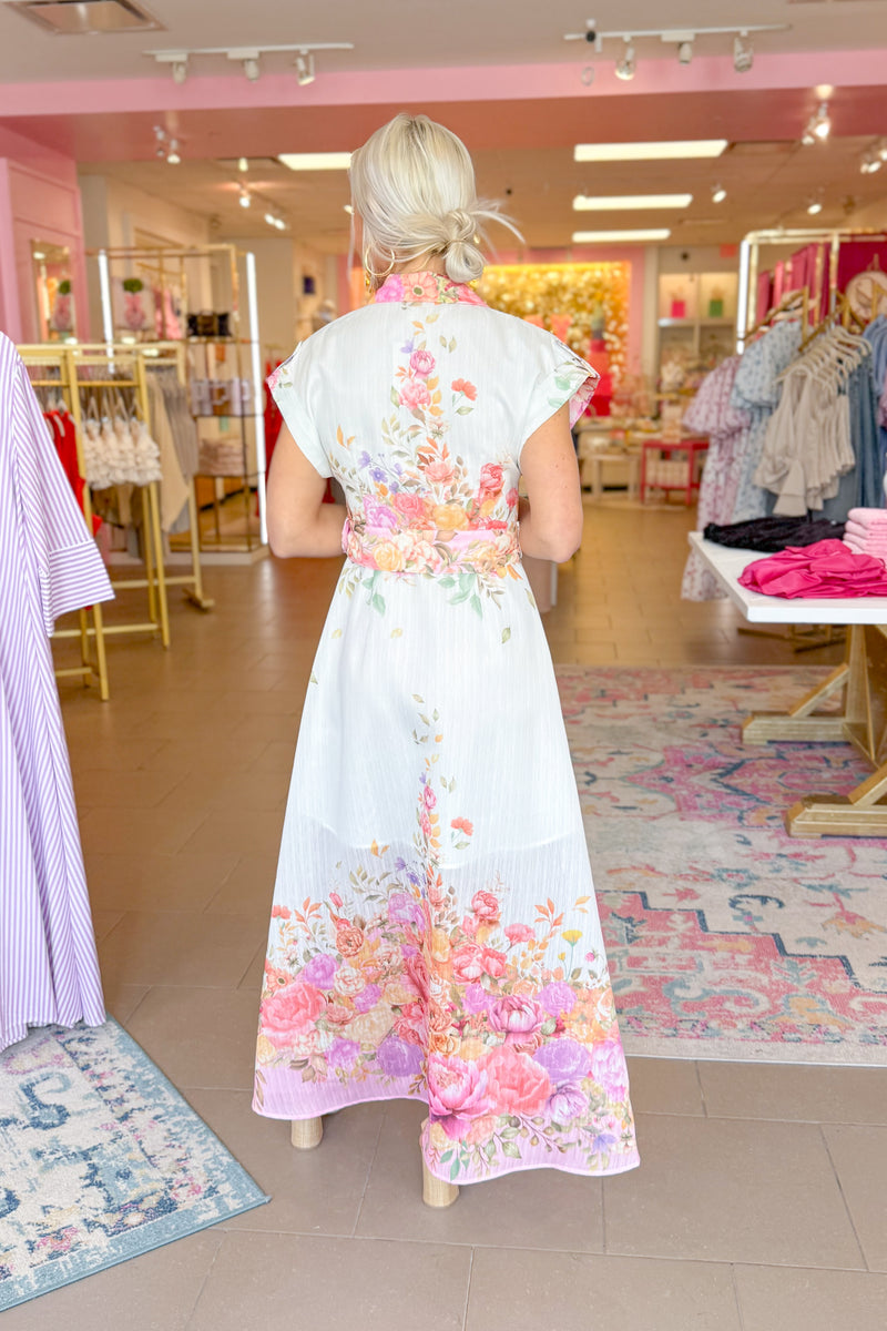 Ivory Floral Belted Maxi Dress