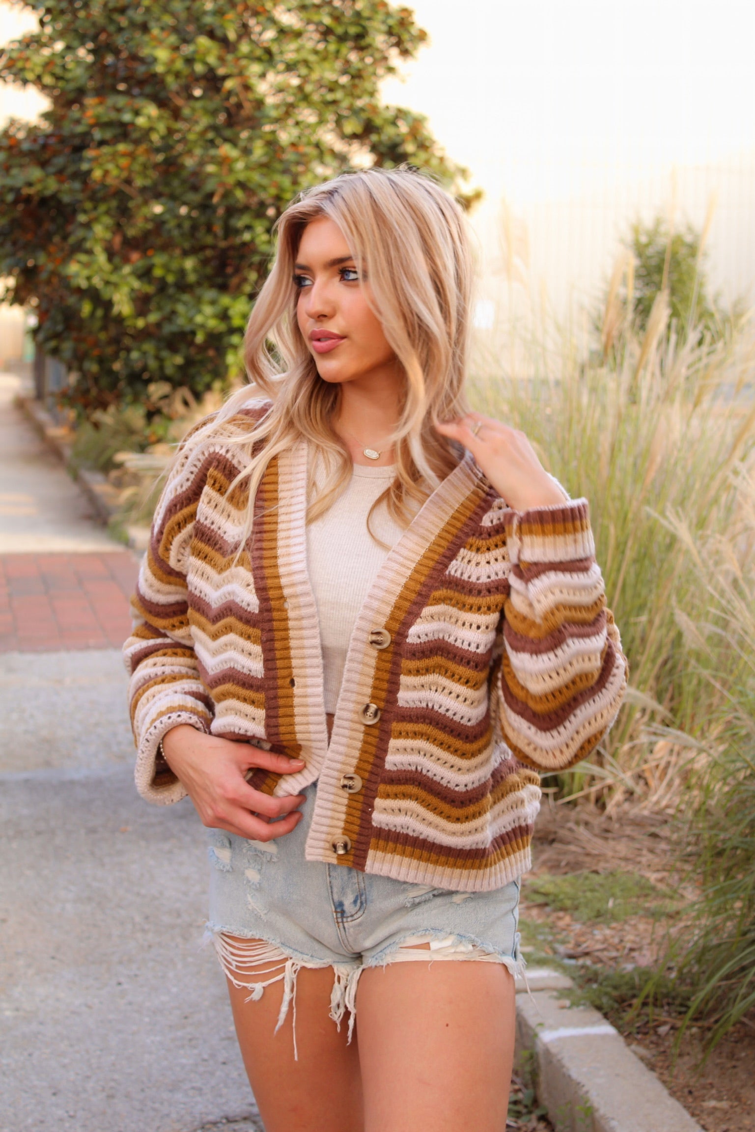 Brown Striped Button Down Cardigan - Kendry Collection Boutique