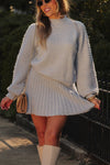 Baby Blue Balloon Sleeve Sweater and Pleated Skirt Set