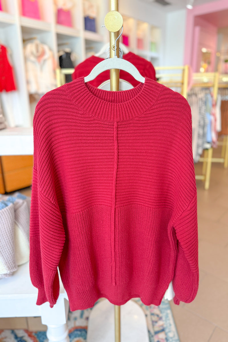 Red Ribbed Oversized Sweater