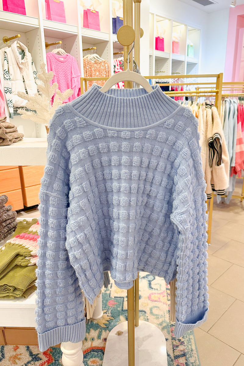 Light Blue Checkered Texture Sweater