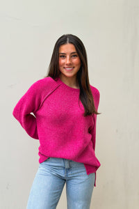 Hot Pink Chenille Raglan Sweater