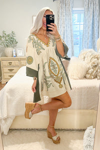 Green Floral Embroidered Mini Dress