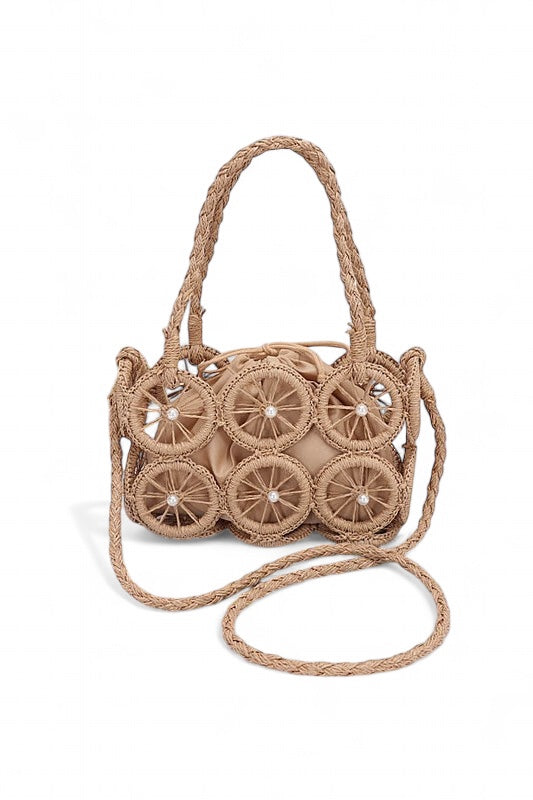 Straw Pinwheel Woven Mini Tote Bag