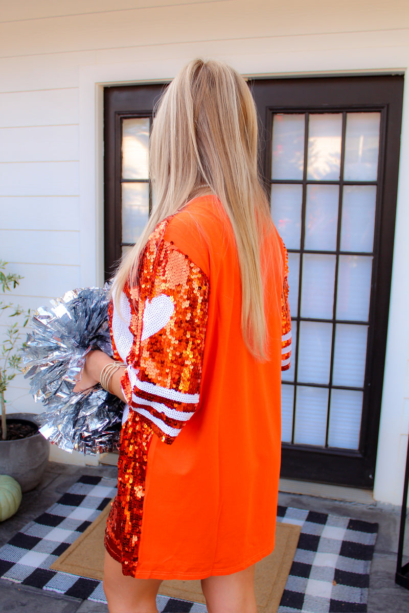Why Dress Orange Sequin Jersey Dress