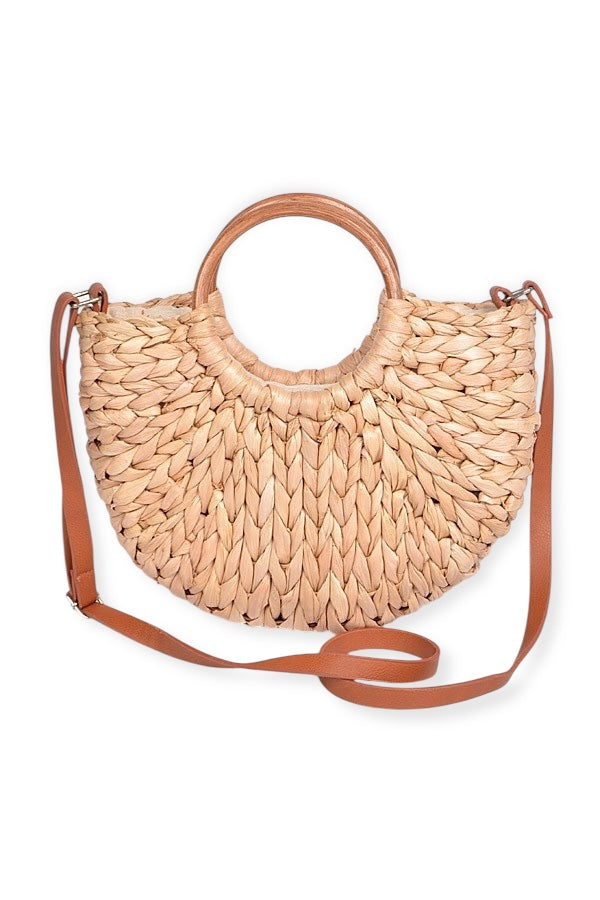 Braided Straw Curved Tote Bag