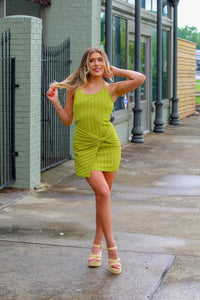 Green Ribbed Dress - Halter Mini Dress - Vacation Dress - Kendry Boutique