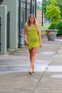 Green Ribbed Dress - Halter Mini Dress - Vacation Dress - Kendry Boutique