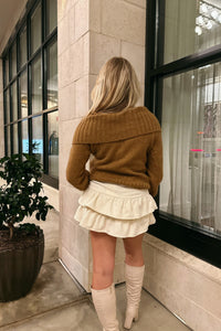 Rust Ribbed Off The Shoulder Chunky Knit Sweater