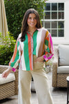 Fall Festival Multicolor Striped Button Down Top