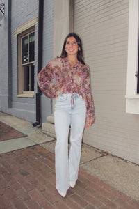 Multi Leopard Sheer Long Sleeve Blouse