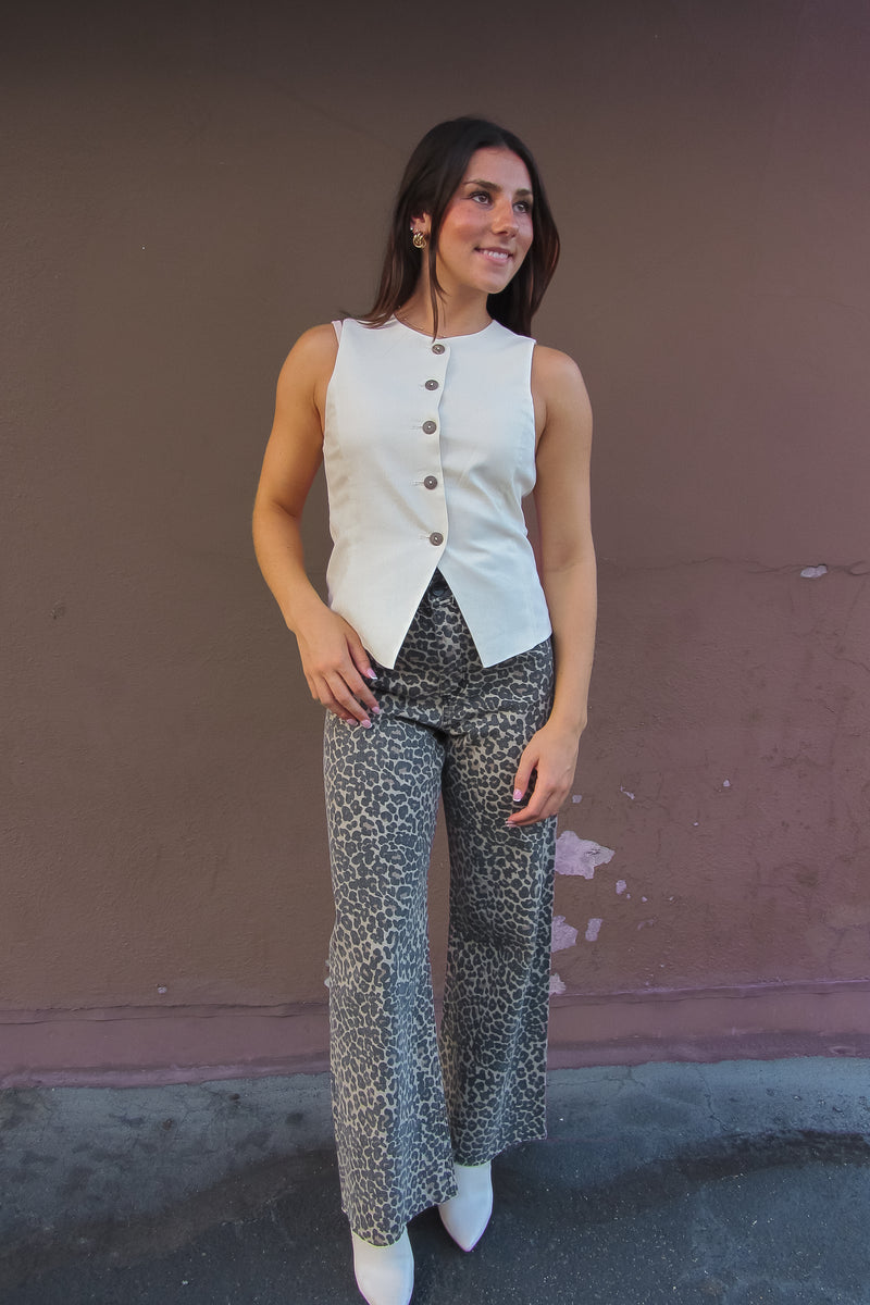 Ivory Button Down Sleeveless Vest