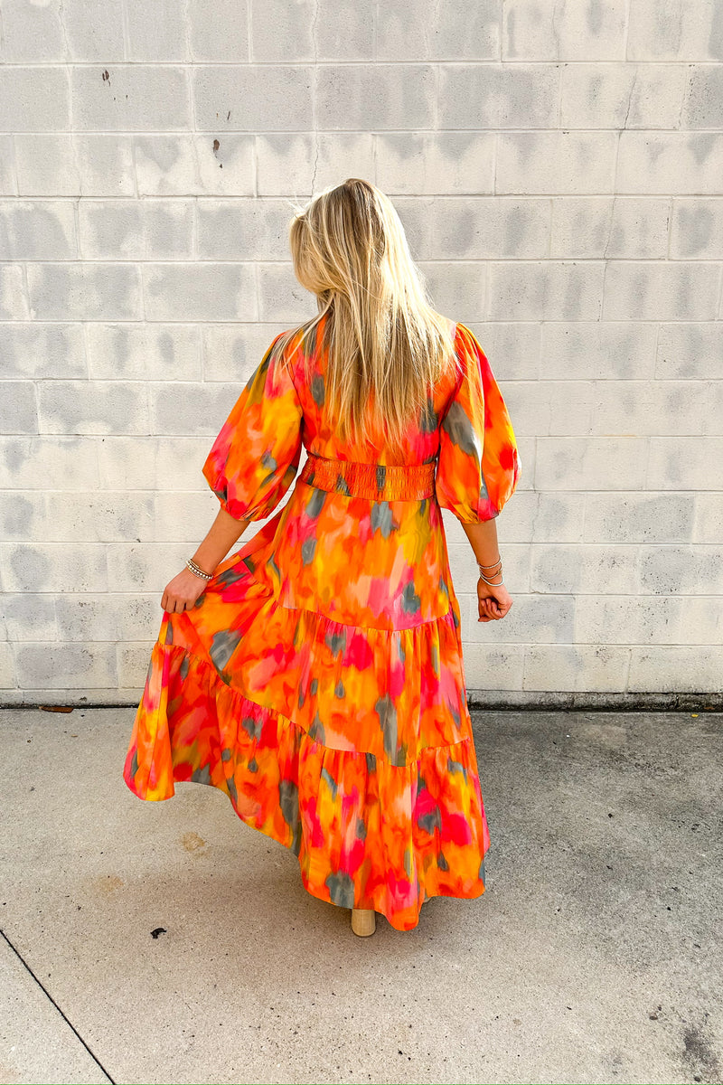 Fall Watercolors Button Up Maxi Dress