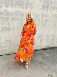 Fall Watercolors Button Up Maxi Dress