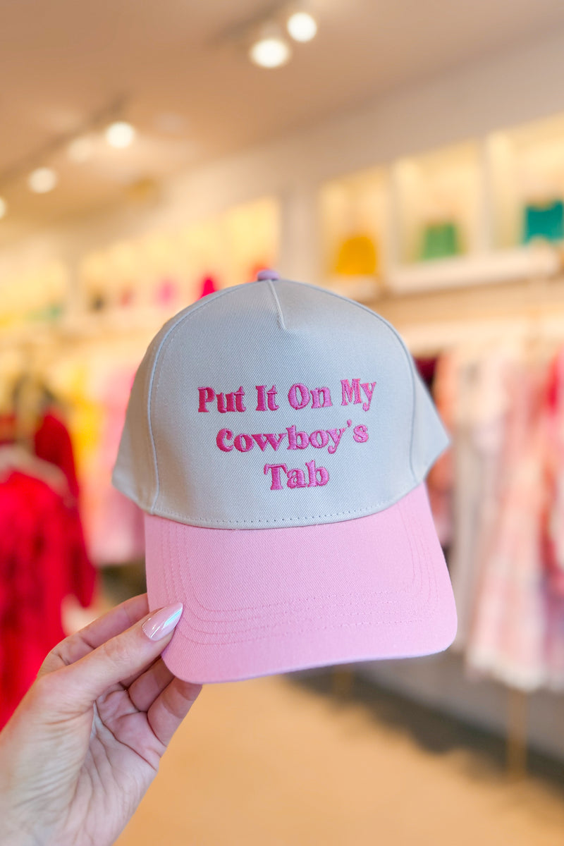 Put It On My Cowboy's Tab Pink Embroidered Trucker Hat