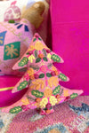 Pink Christmas Tree Shaped Embroidered  Pillow