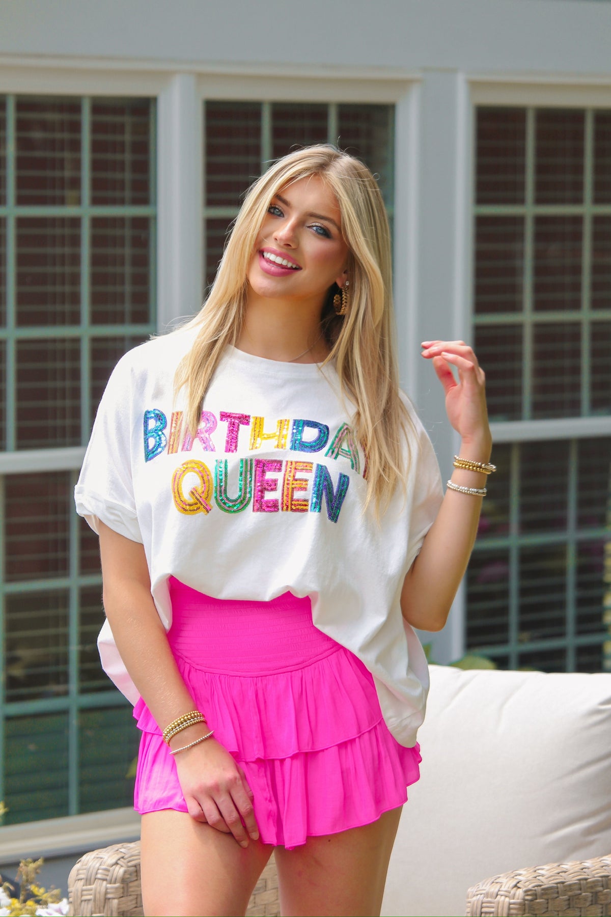 Birthday Queen Sequin Patch T-Shirt