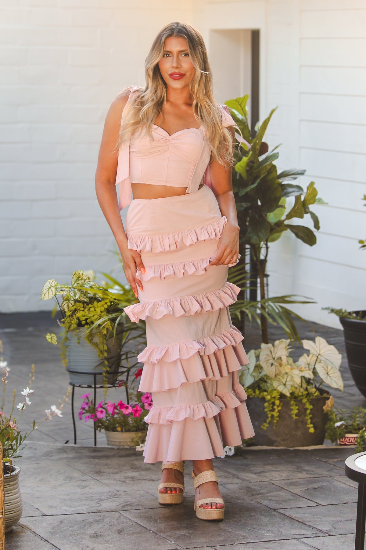 See You In Mykonos Ruffle Maxi Skirt Set | Kendry Boutique