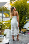 White Sequin Cutout Lace Midi Dress